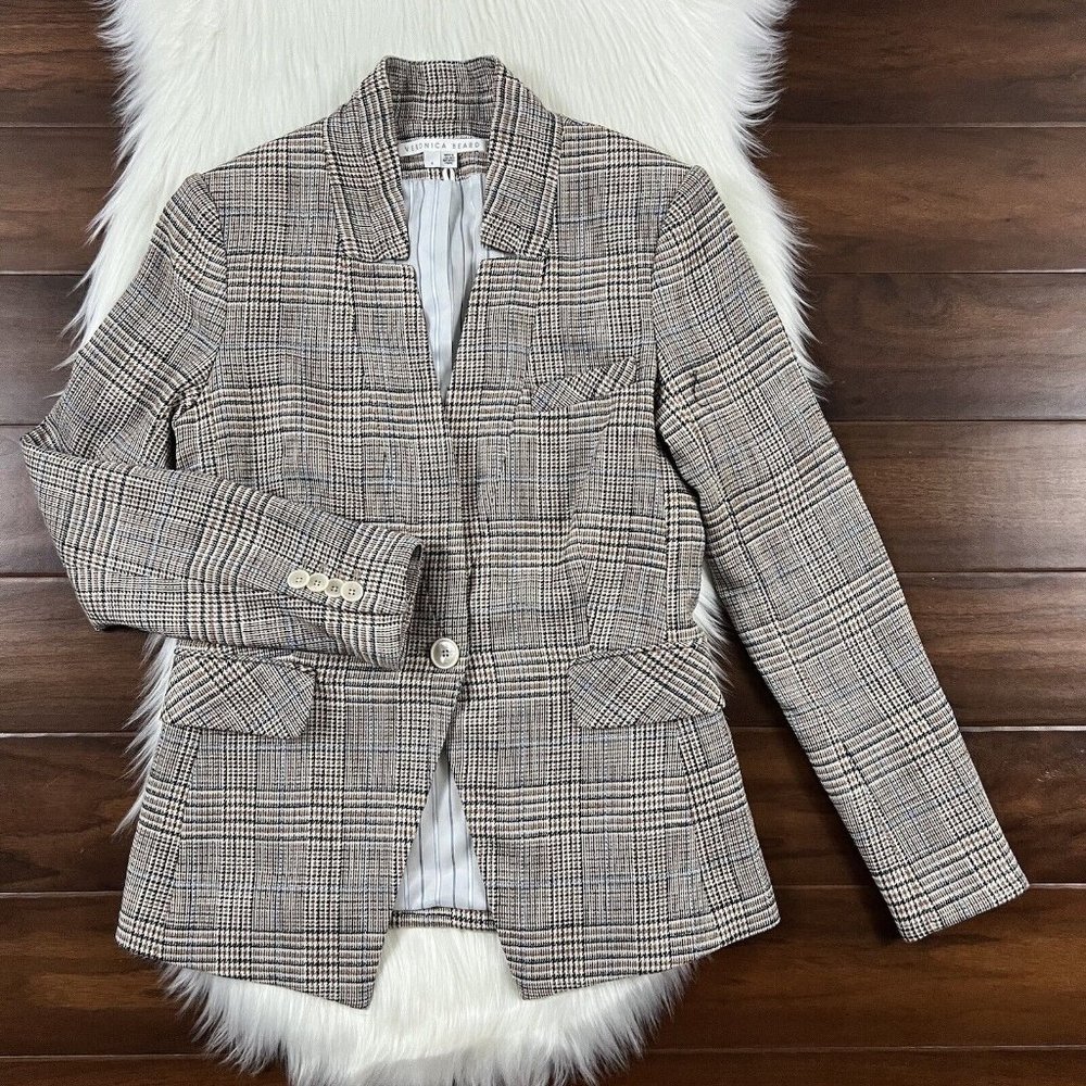 Veronica Beard Size 4 Orchid Houndstooth Plaid Orchid Dickey Blazer Jacket